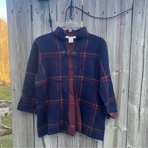 Max Studio XL Navy Blue & Red Plaid Sweater Cardigan Jacket